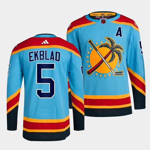 Men%27s Florida Panthers #5 Aaron Ekblad Blue 2022 Reverse Retro Stitched Jersey Dzhi->florida panthers->NHL Jersey